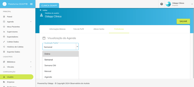 preferencias do usuário - agenda