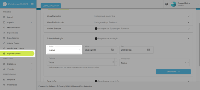 exportar dados inativo