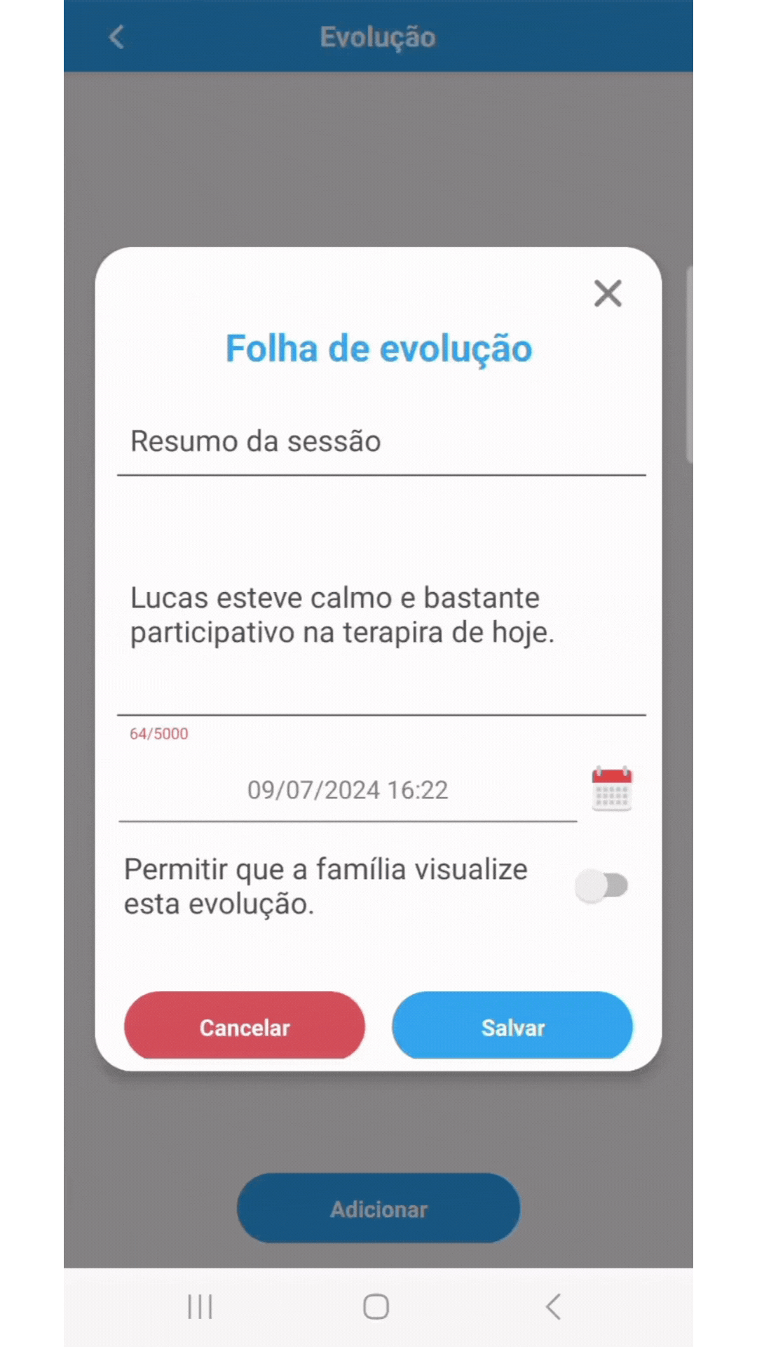 Folha de evolução compartilhar com a familia